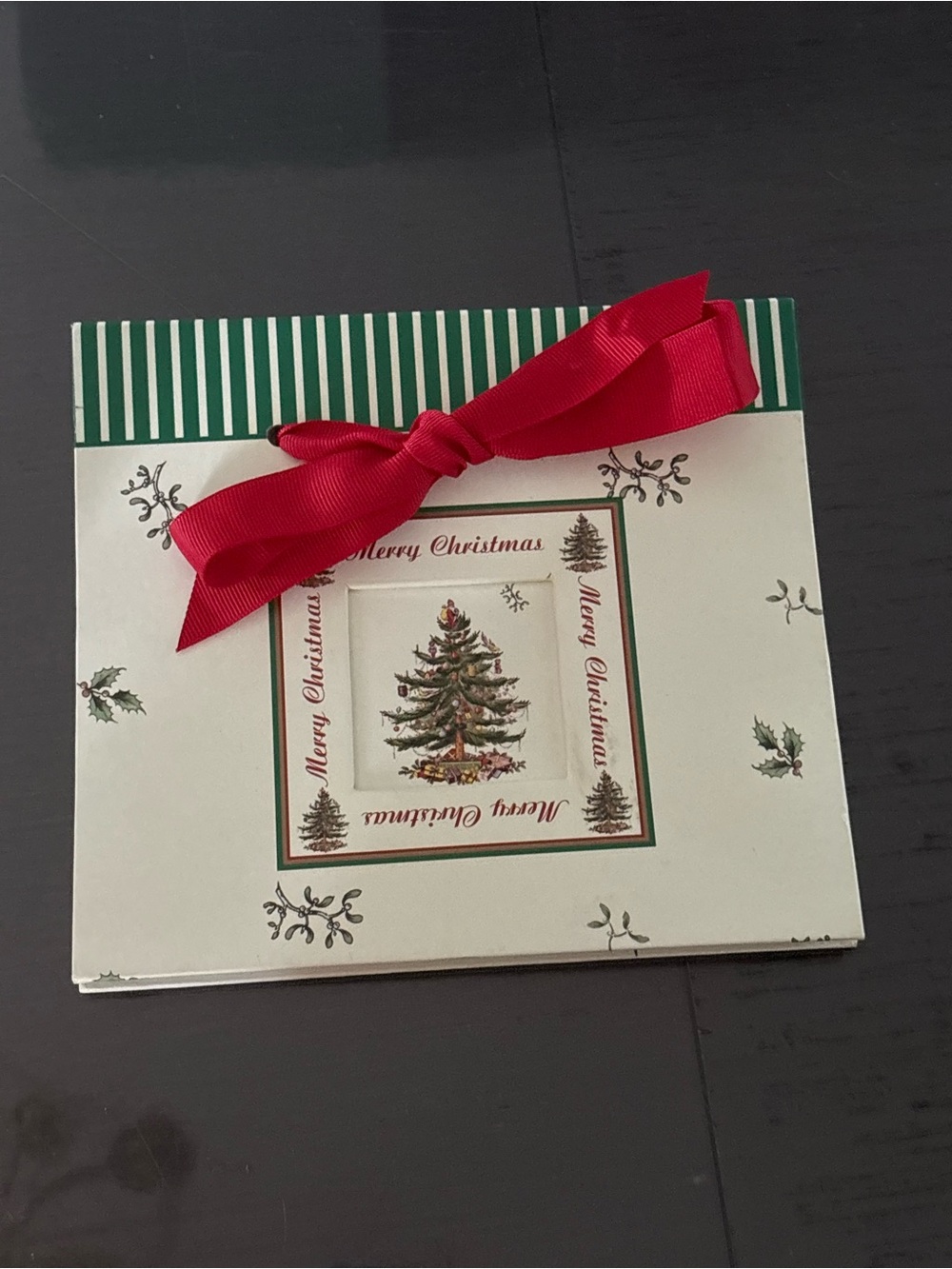 Spode Cream Christmas Photo Book with Red Bow and Green Trim